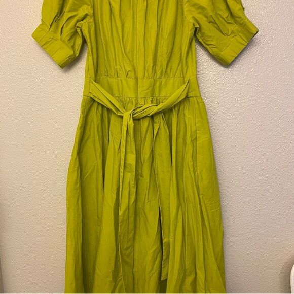 Eva Mendes lime green a line off the shoulder puff sleeve summer Dress boho L - Picture 4 of 15